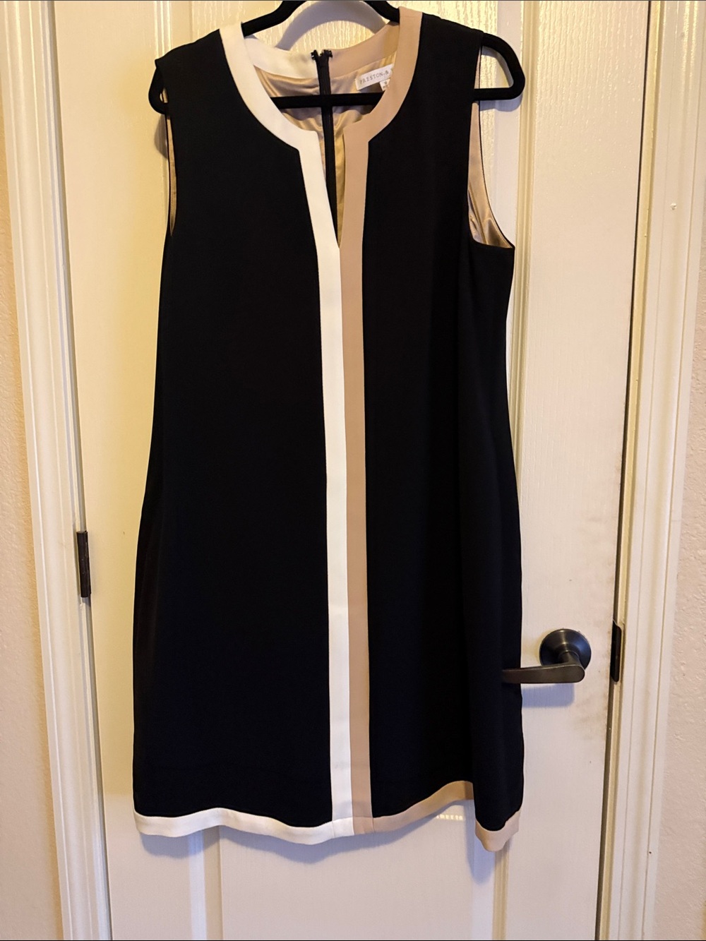 Preston & York Black Sleeveless Midi Dress with Cream Trim